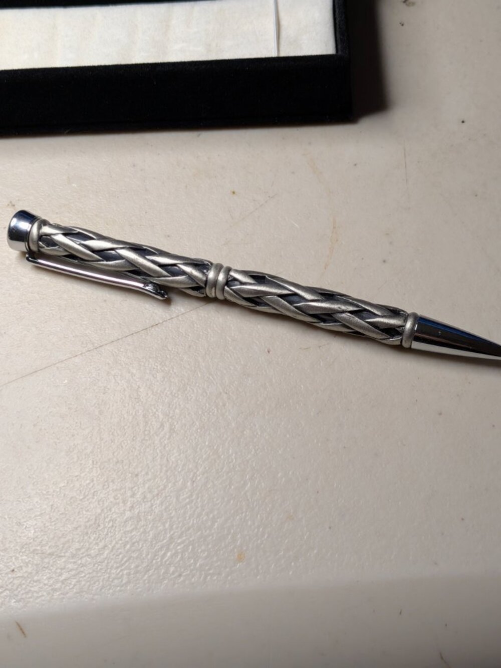 Vintage Braided Metal Ballpoint Pen in Velvet Gift Box